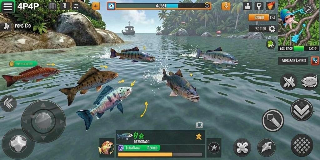 Screenshot menunjukkan gameplay seru Tembak Ikan di 4P4P.