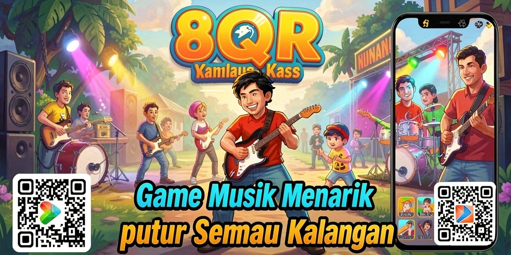 Screenshot gameplay 8QR menampilkan pengalaman bermain musik yang seru.