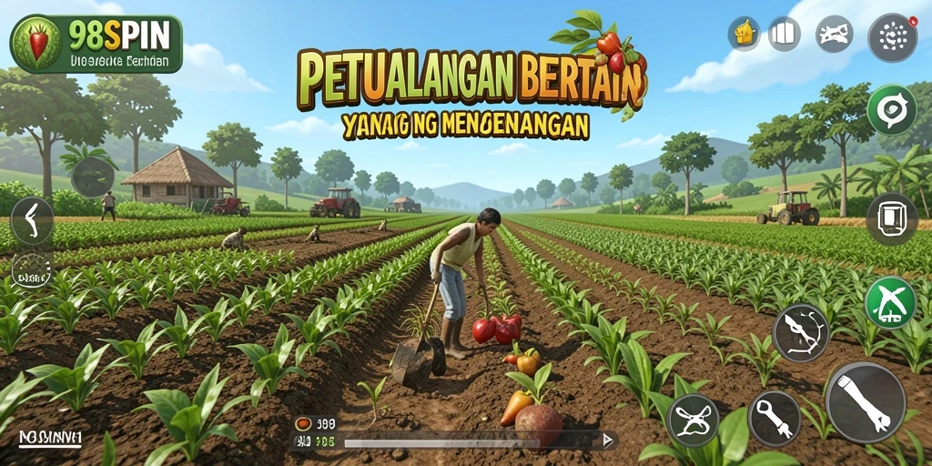 Tampilan gameplay 98SPIN dengan petualangan bertani yang seru.