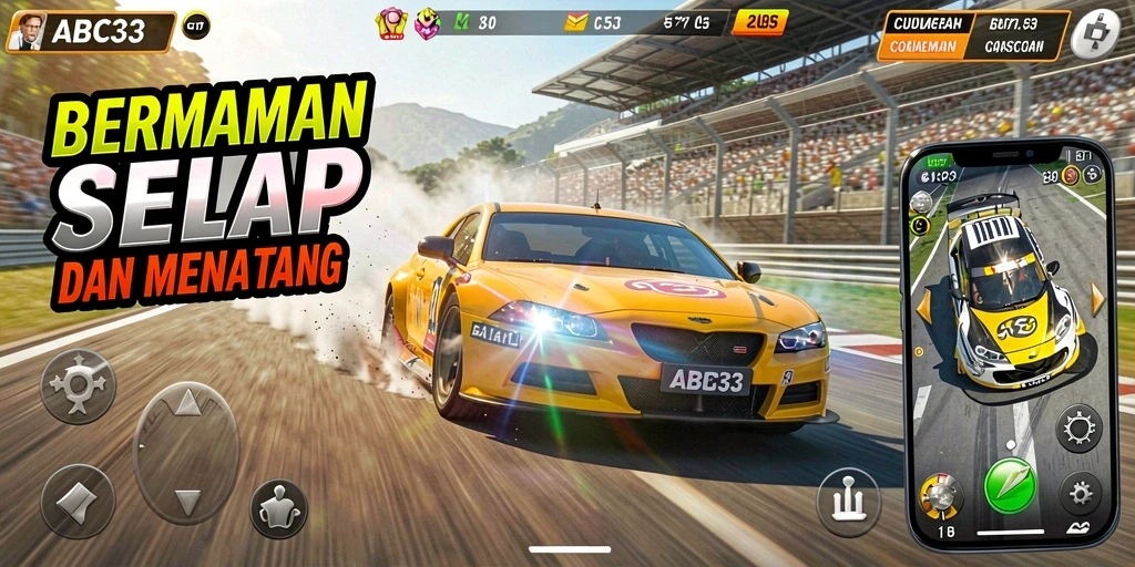 Tampilan gameplay seru dalam game balapan ABC33.
