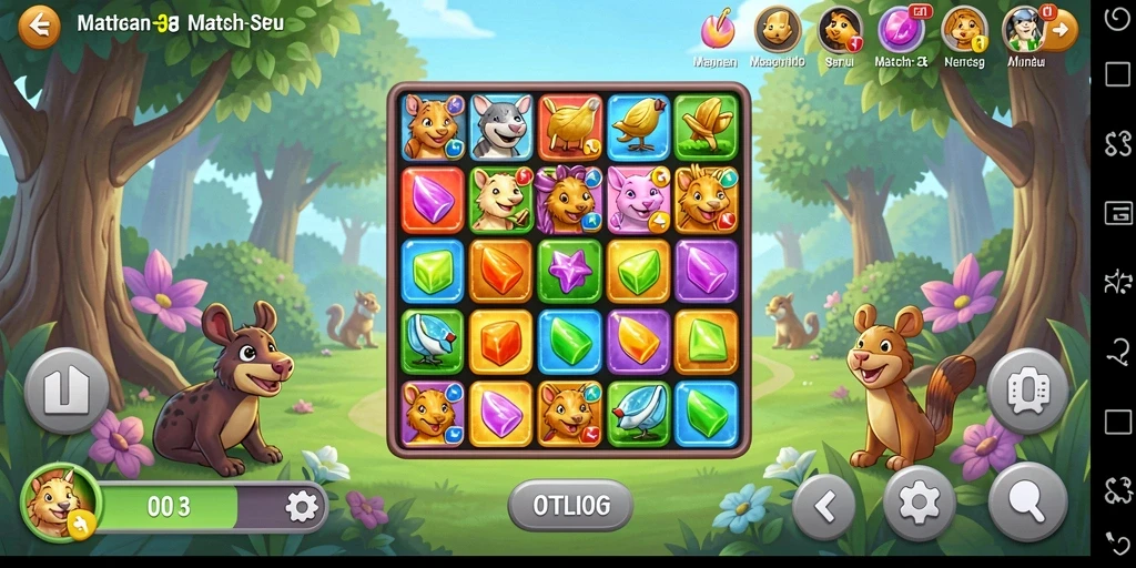 Tangkapan layar D06 menampilkan gameplay Match-3 yang seru dan penuh warna.