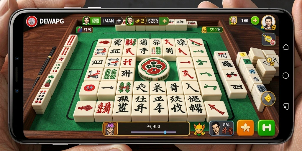 Screenshot gameplay DEWAPG menampilkan kecocokan ubin Mahjong yang menarik.