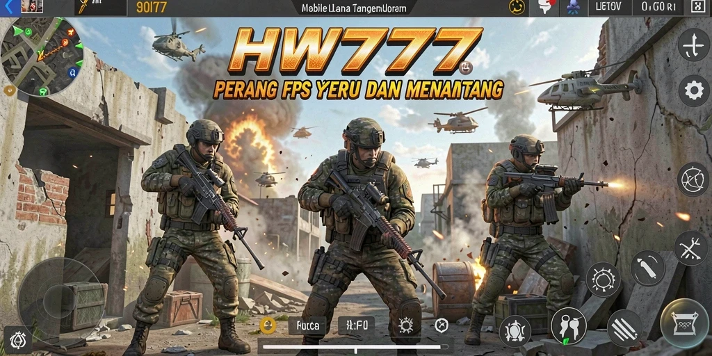 Screenshot utama HW777 menampilkan gameplay FPS yang mendebarkan.