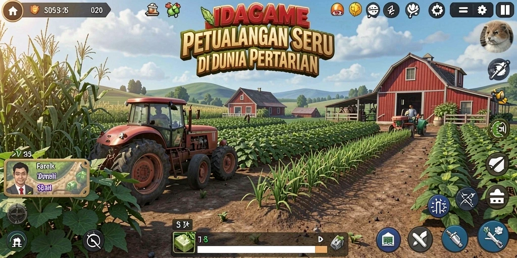 Tampilan screenshot utama IDAGAME menampilkan kebun yang indah dan tanaman yang subur.