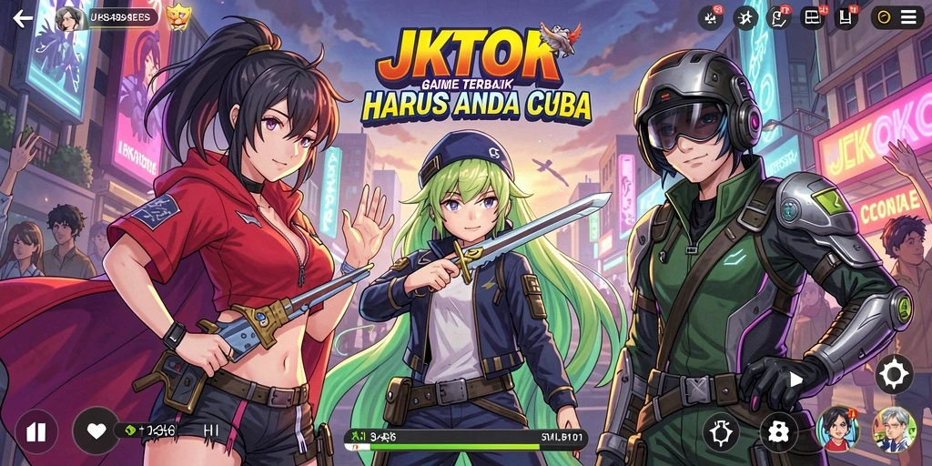 Tampilan gameplay JKTOK yang menampilkan aksi anime yang seru.