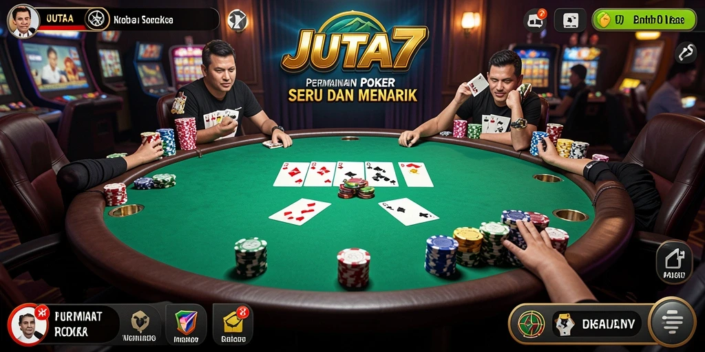 Tampilan gameplay poker yang menegangkan di JUTA7.