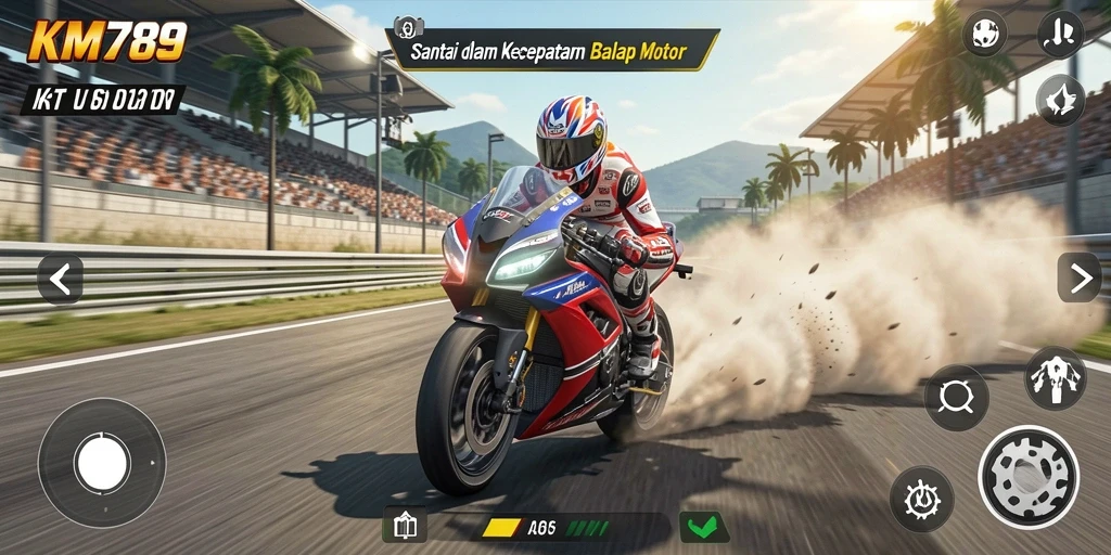 Tampilan dalam game KM789 dengan aksi balap yang mendebarkan.