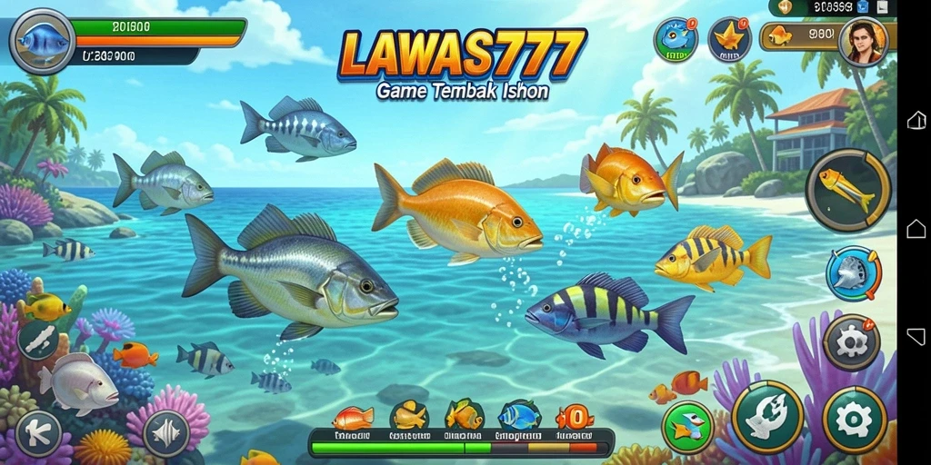 Screenshot gameplay LAWAS777 menunjukkan aksi menembak ikan yang seru.