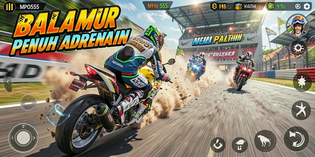 Tampilan gameplay balapan motor yang seru.