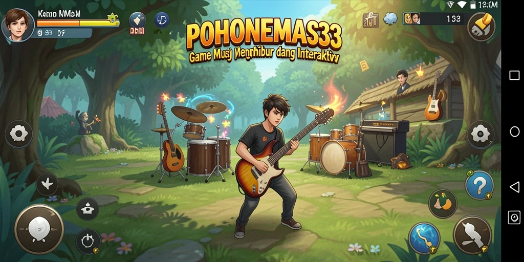 Tampilan gameplay interaktif dari POHONEMAS33 yang penuh musik.