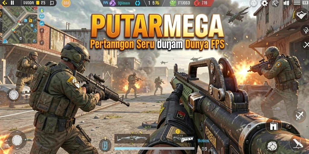 Screenshot utama PUTARMEGA menampilkan aksi tempur yang intens dan grafis menarik.