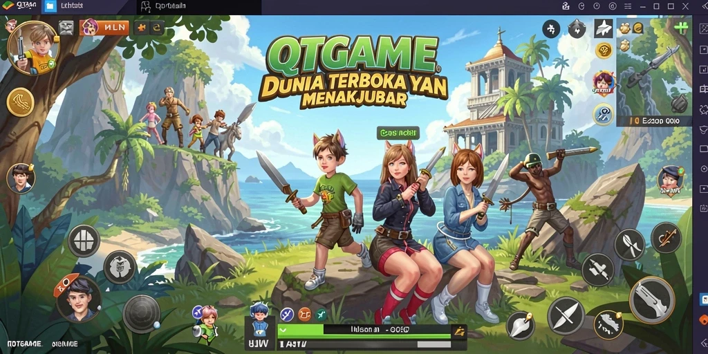 Screenshot QTGAME yang menampilkan panorama dunia terbuka yang indah.