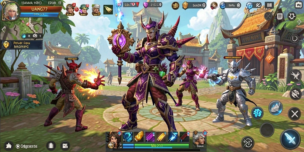 Tangkapan layar menunjukkan aksi seru dalam gameplay MMORPG UANG77.
